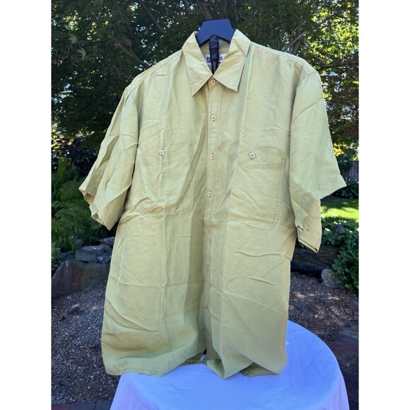 100% Other - K-PASA 100% Silk Lime Green Short Sleeve Button Shirt Men’s L